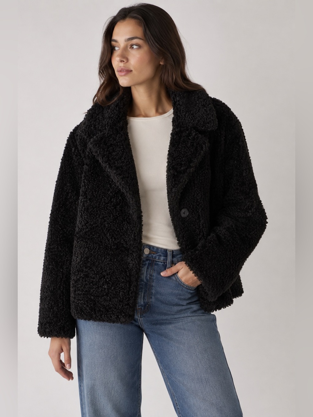 Hollister Black Teddy Faux Fur Jacket Size Small